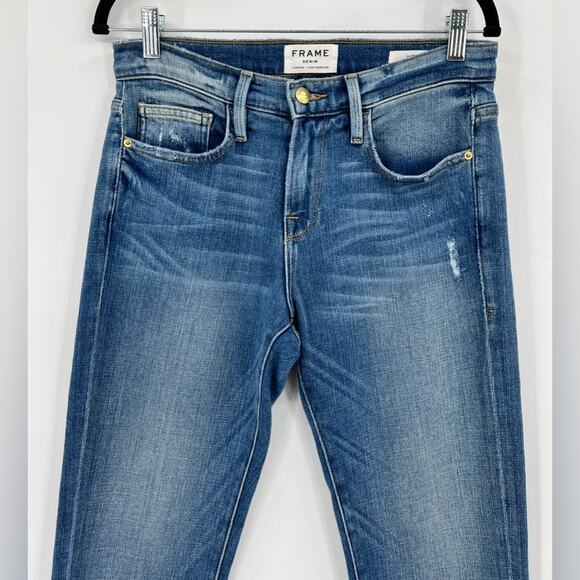 FRAME Le Boy Zip Hem Crop Jeans Ankle Picadilly Distressed Stretch Blue Size 26 - Picture 9 of 15